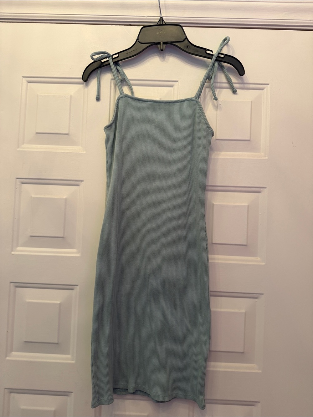 wild fable Light Blue Ribbed Tie-Shoulder Midi Dress
